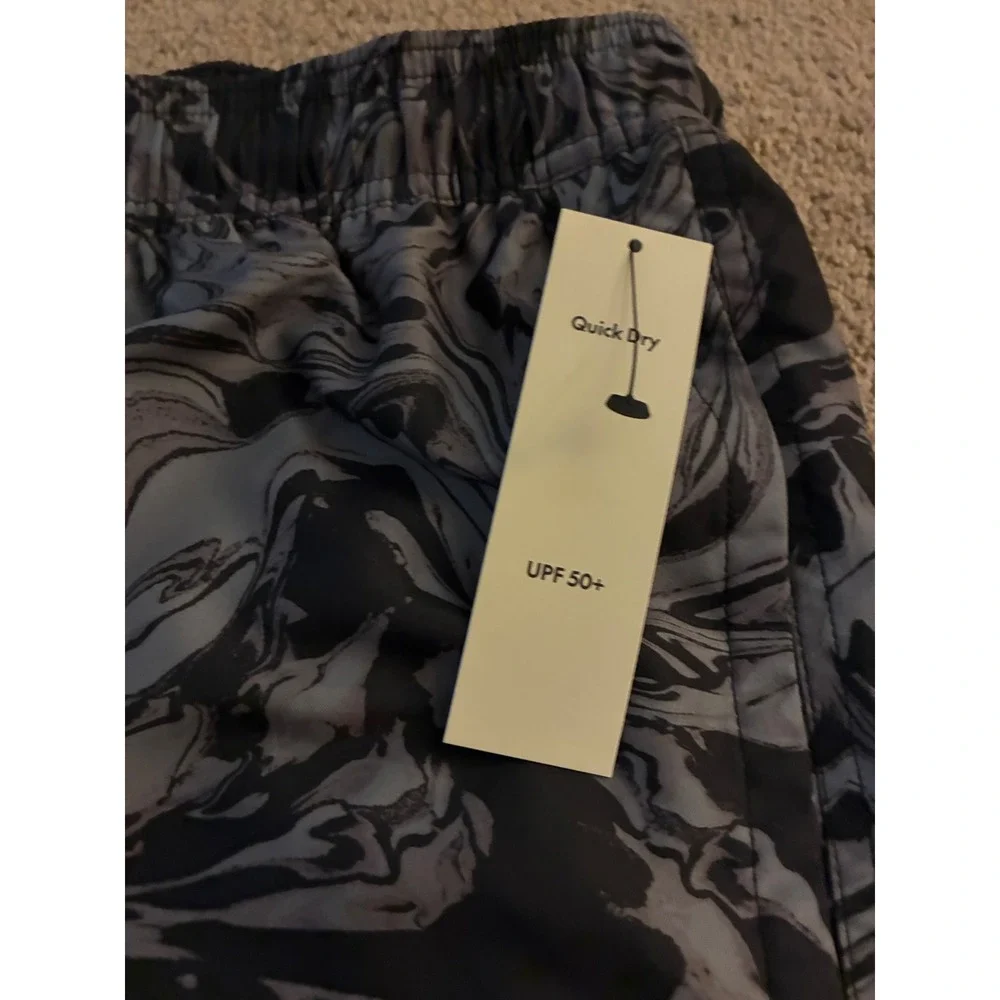 No Boundaries Swim Trunks Mens M Grey Marble Swirl Quick Dry UPF 50+ 6